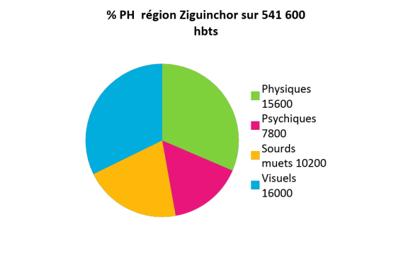 Graphique sur la répartition des handicapés dans la région de Ziguinchor